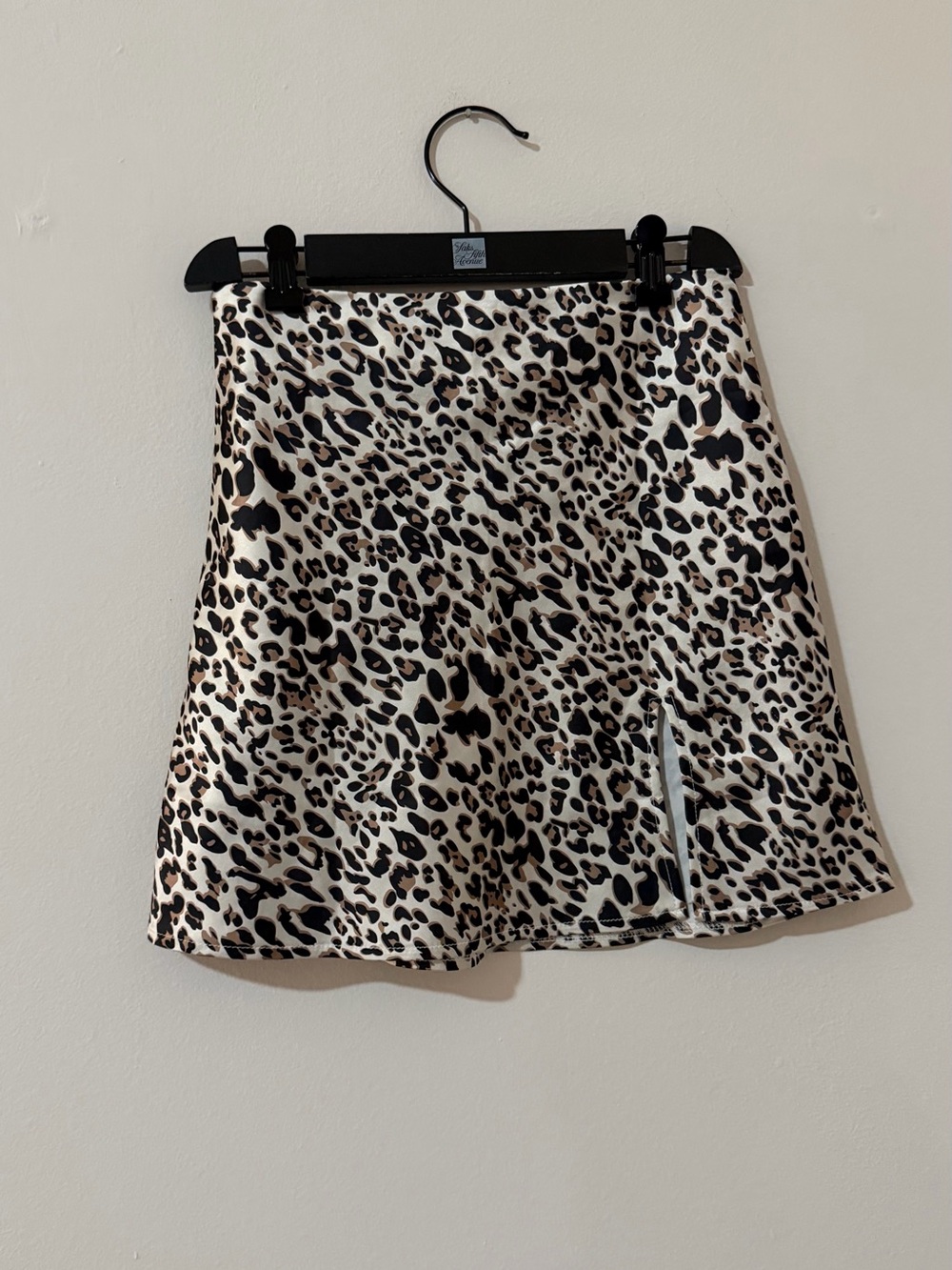 Leopard Print Satin Mini Skirt - Black & Cream